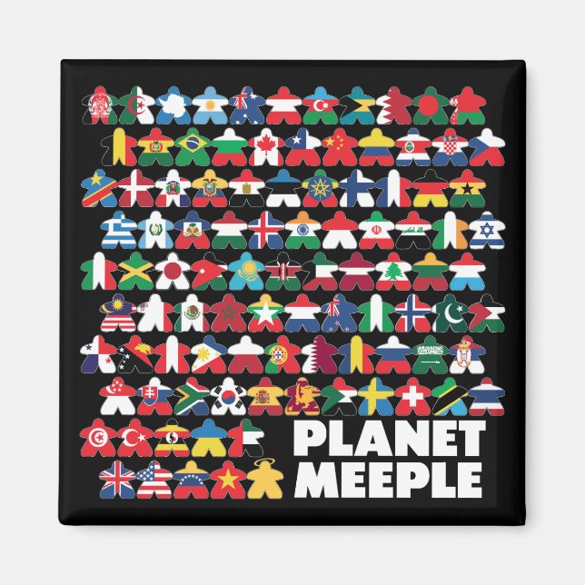 Planet Meeple, White Text Carré Magnet (Devant)