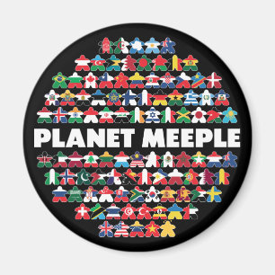 Planet Meeple, White Text Round Magnet