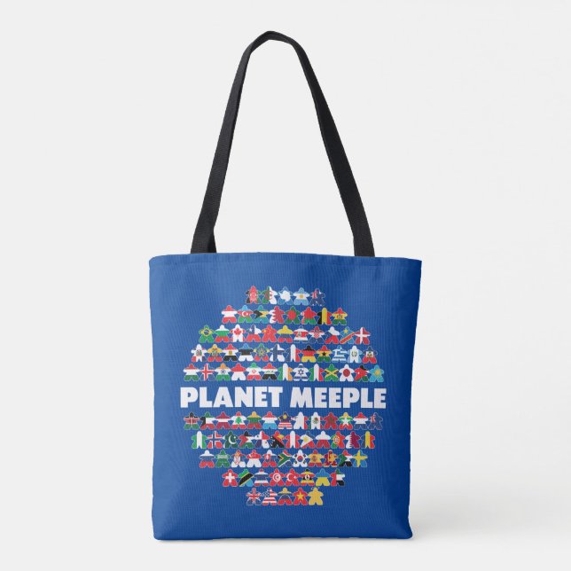 Planet Meeple, White Text Tote Bag (Back)