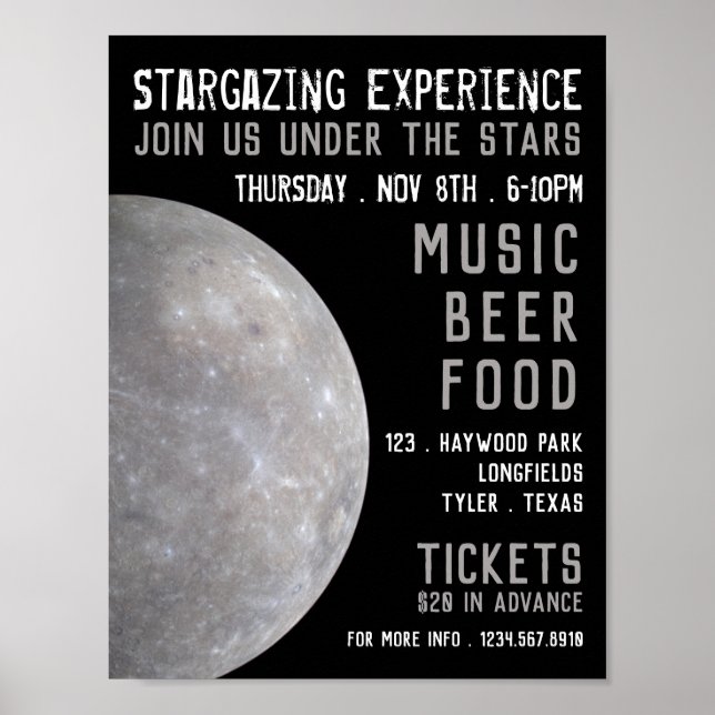 Planet Mercury, Planetarium Event Advertising Poster (Front)