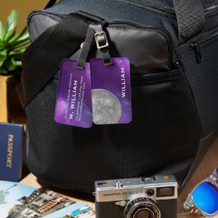 Planet Mercury Solar System Space Purple Galaxy Luggage Tag