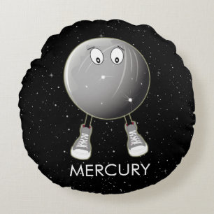 Planet Mercury & Stars Round Pillow