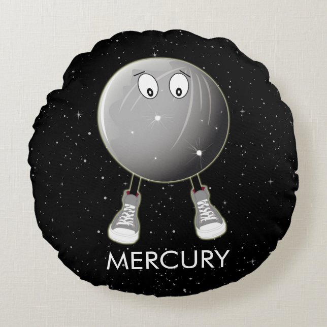 Planet Mercury & Stars Round Pillow (Front)