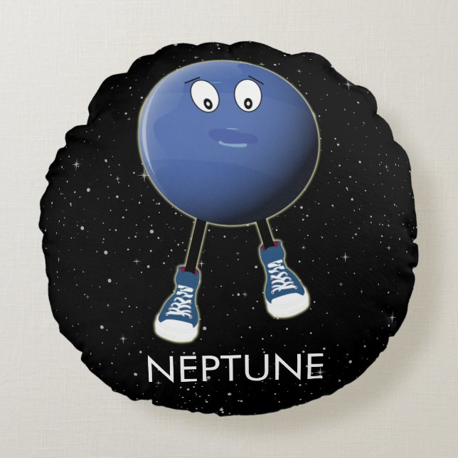Planet Neptune & Stars Round Pillow (Front)