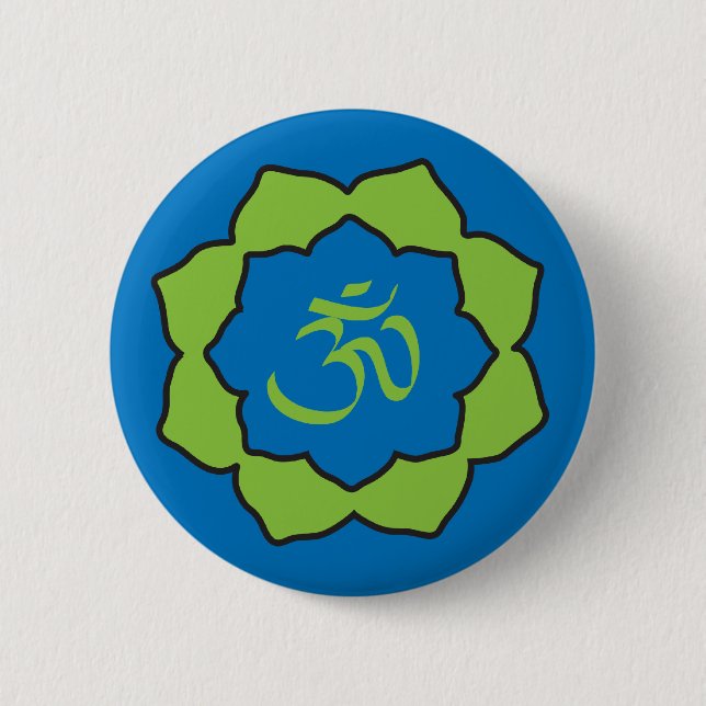 Planet Om blue/green Om Lotus 2 Inch Round Button (Front)