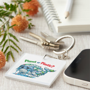 Planet or Plastic? Save the Ocean Whale. Keychain