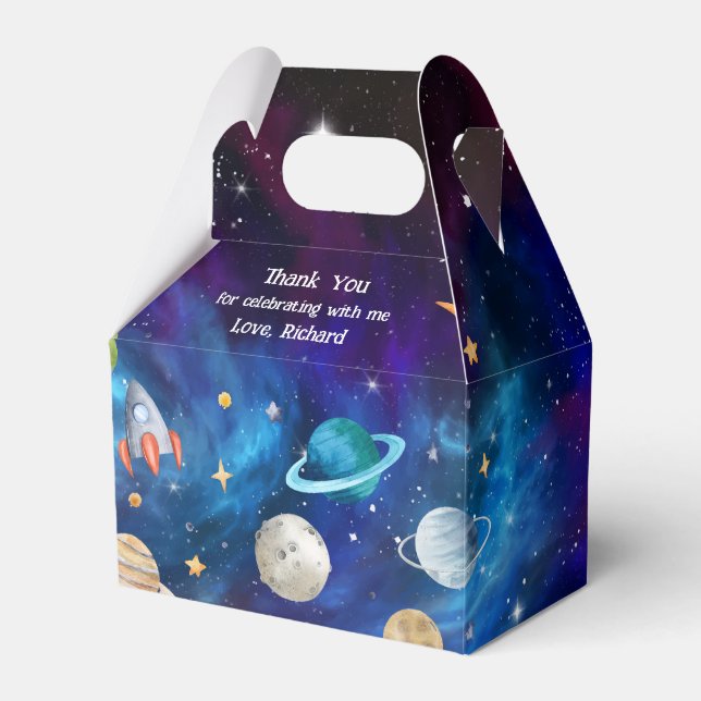 Planet Outer Space Astronaut Birthday Party Favor Box (Front Side)