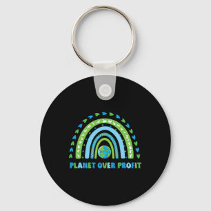 Planet Over Profit Earth Day Environmental Rainbow Keychain
