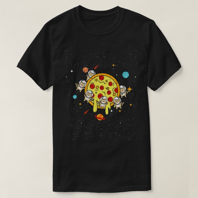 Planet Pizza Astronauts Cats Cute Space Pet Hallow T-Shirt (Design Front)