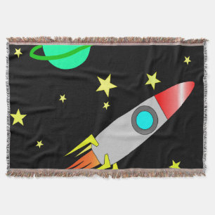planet rocket space stars throw blanket