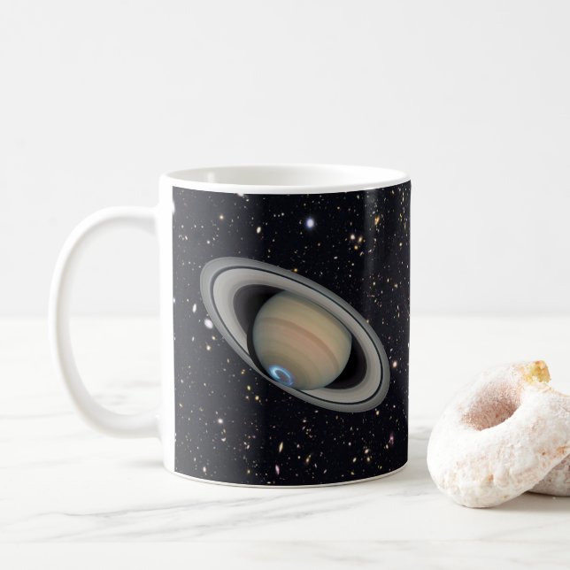 Planet Saturn Starry Sky Coffee Mug (With Donut)