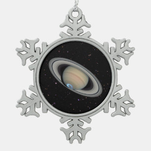 Planet Saturn Starry Sky Snowflake Pewter Christmas Ornament