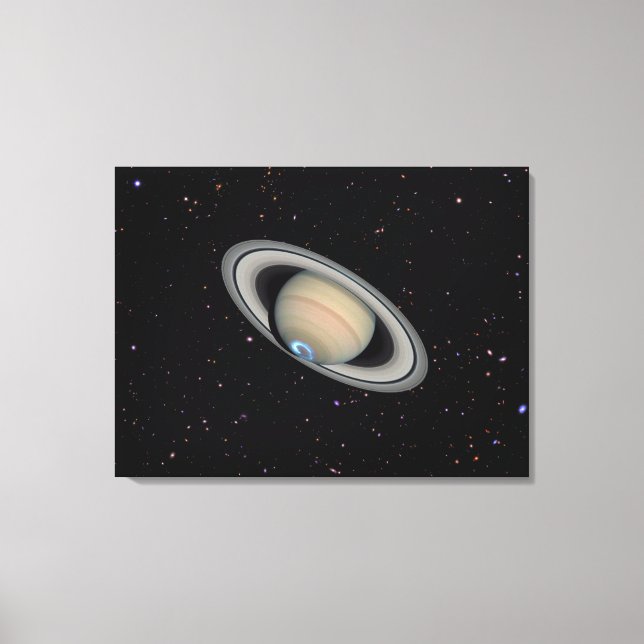Planet Saturn Starry Sky Wrapped Canvas Print (Front)