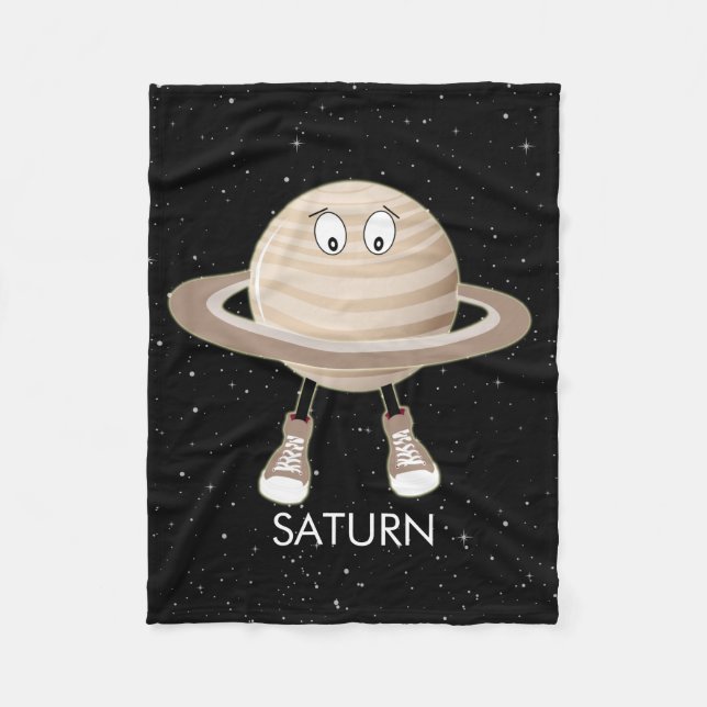 Planet Saturn & Stars Fleece Blanket (Front)