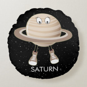 Planet Saturn & Stars Round Pillow