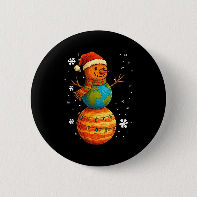 Planet Snowman Earth Saturn Christmas Holiday Art  2 Inch Round Button (Front)