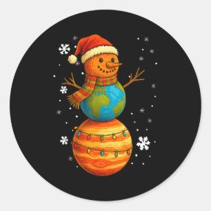 Planet Snowman Earth Saturn Christmas Holiday Art Classic Round Sticker