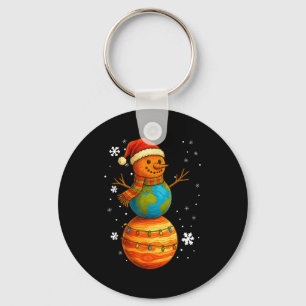 Planet Snowman Earth Saturn Christmas Holiday Art  Keychain