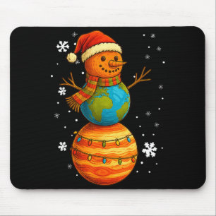 Planet Snowman Earth Saturn Christmas Holiday Art  Mouse Pad