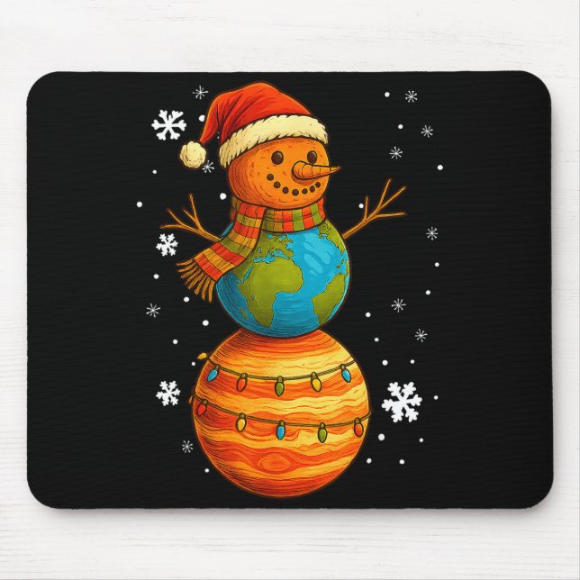 Planet Snowman Earth Saturn Christmas Holiday Art  Mouse Pad (Front)