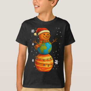 Planet Snowman Earth Saturn Christmas Holiday Art  T-Shirt