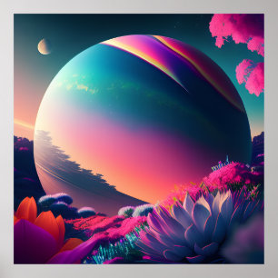 Planet Surrounded by Flowers Poster