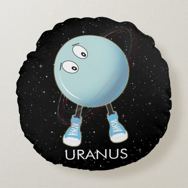 Planet Uranus & Stars Round Pillow (Front)