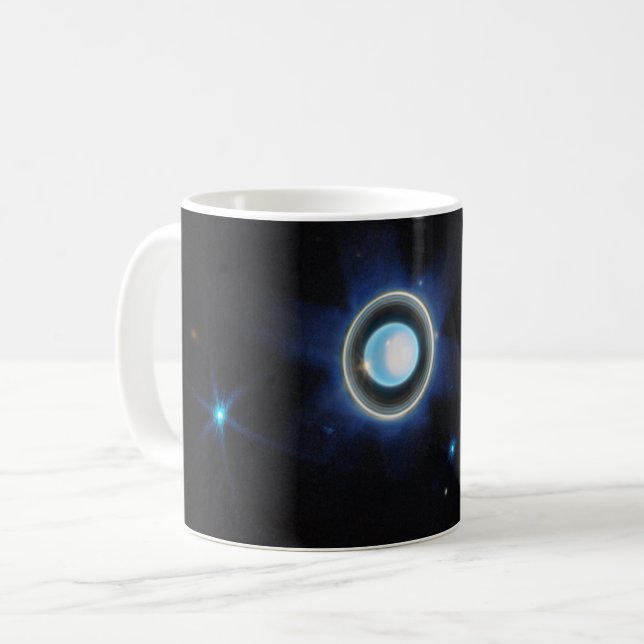 Planet Uranus with Rings and Moons JWST Image Coffee Mug (Front Left)
