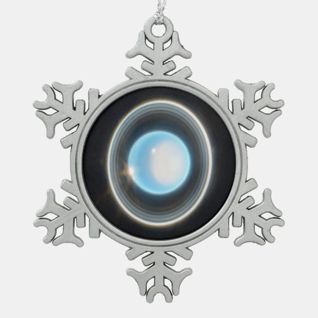 Planet Uranus with Rings JWST Image Snowflake Pewter Christmas Ornament (Front)