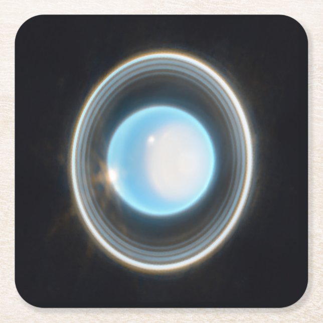Planet Uranus with Rings JWST Image Square Paper Coaster (Front)