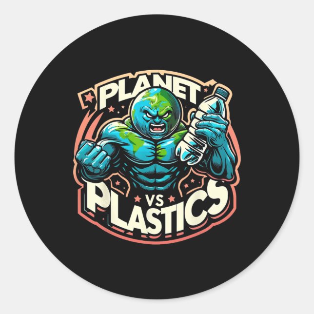 Planet Vs Plastics Earth Day  Classic Round Sticker (Front)