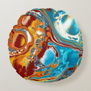 Planetary Bliss Fluid Art Round Pillow