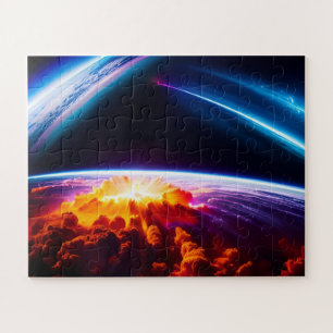 Planetary Explosion Under Amazing Cosmic Night Sky Jigsaw Puzzle