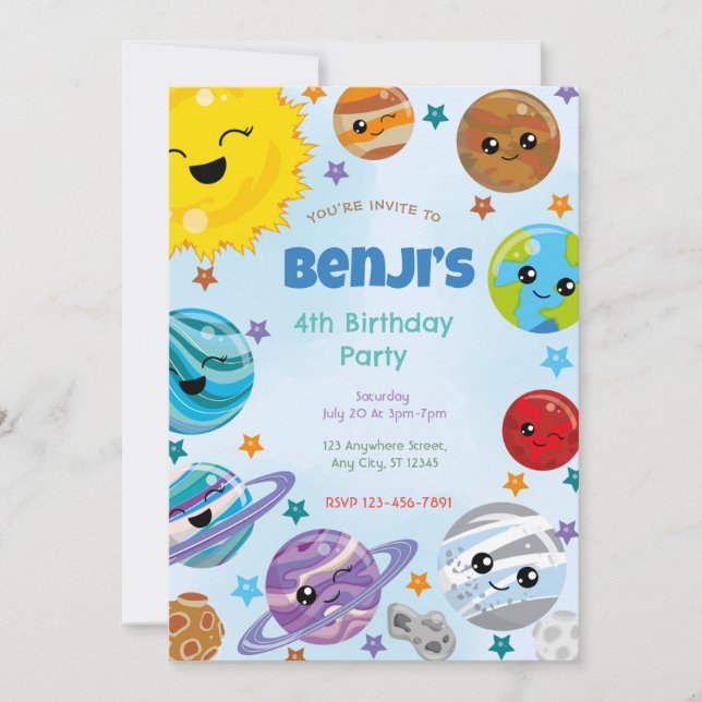 Planètes Anniversaire Fête Invitation (Devant)