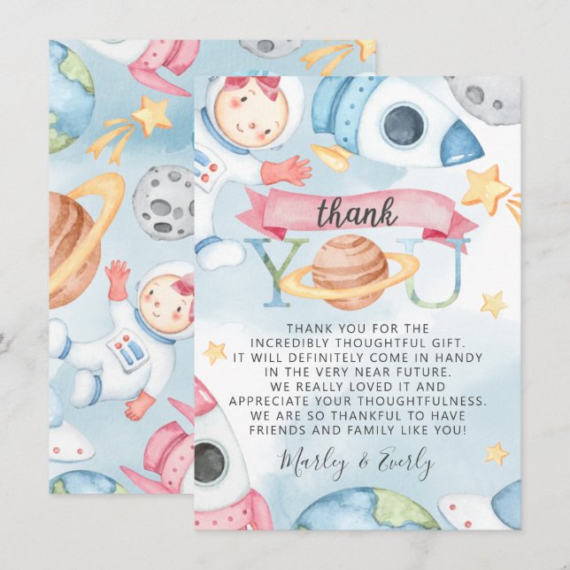 Planètes spatiales Carte de remerciements Baby sho (Devant / Derrière)
