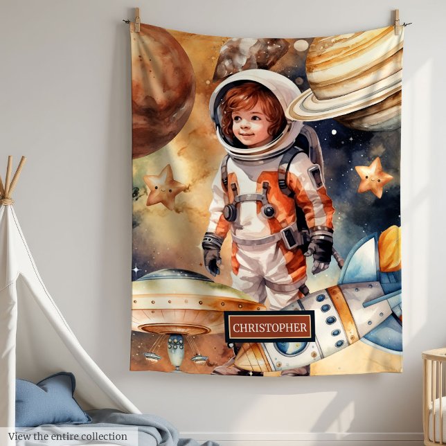Planètes spatiales Couverture Nom personnalisé Ast (Space Planets Blanket Custom Name Astronaut Boys)