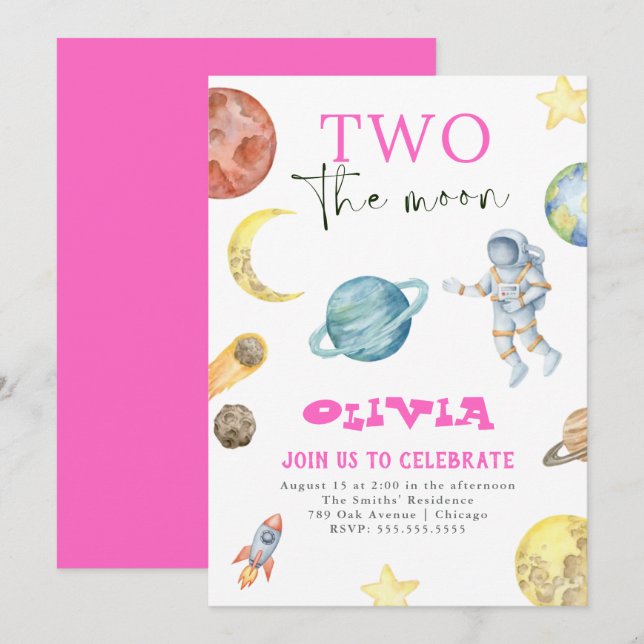 Planètes spatiales Extérieures 2e Invitation Fille (Devant / Derrière)