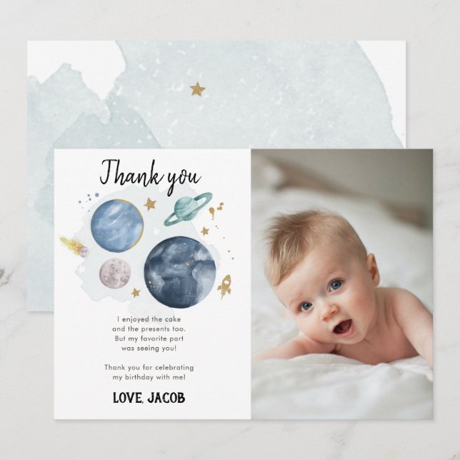 Planètes spatiales Galaxy Boy Carte de remerciemen (Devant / Derrière)