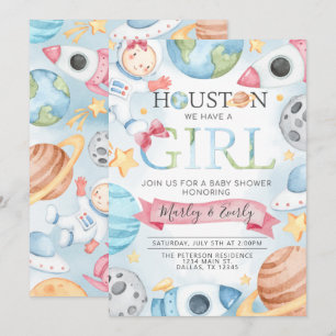 Planètes spatiales Invitation Baby shower fille ro