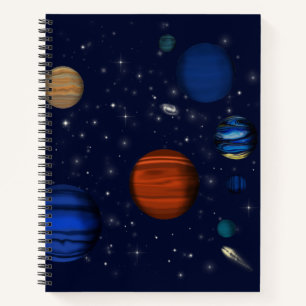 Planets and galaxies in space notebook