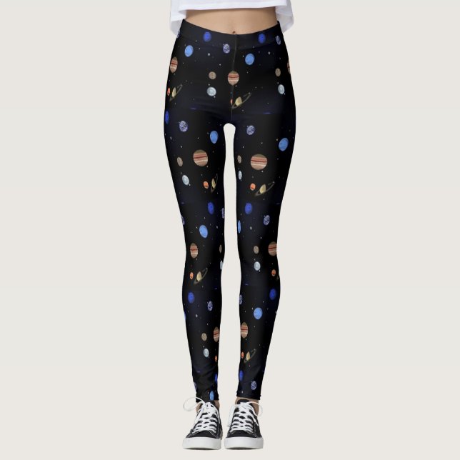 Planets and Outer Space Yoga Running and Exercise Leggings (Front)