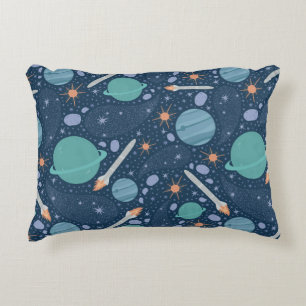 Planets and rockets galaxy accent pillow