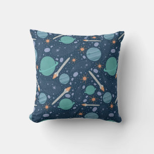 Planets and rockets galaxy throw pillow