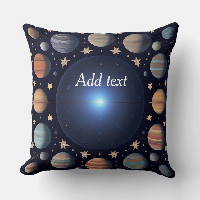 Planets and Stars in Cosmic Harmony Throw Pillow (Front)
