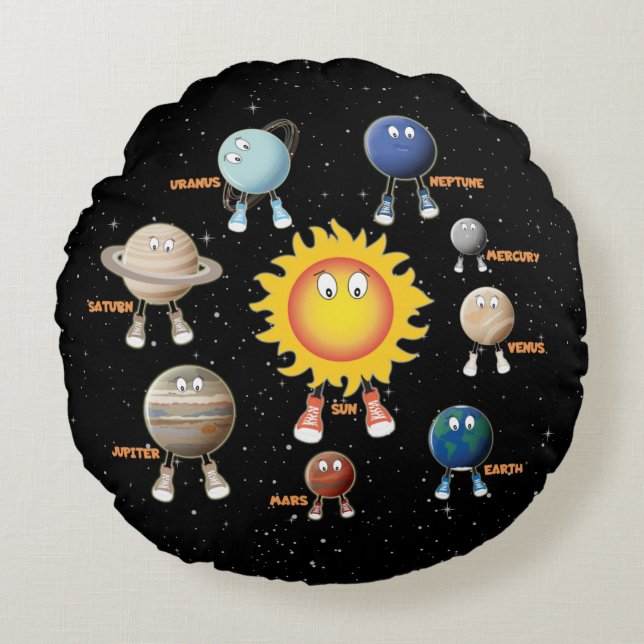 Planets and The Solar System Round Pillow (Front)