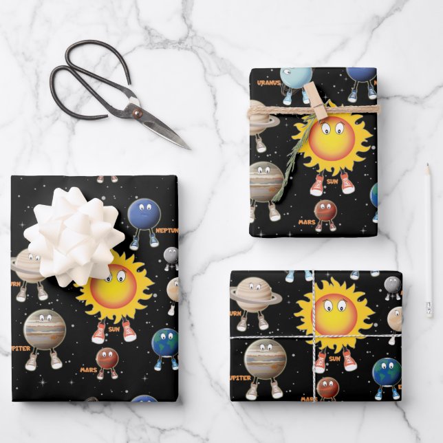 Planets and The Solar System Wrapping Paper Sheet (Front)