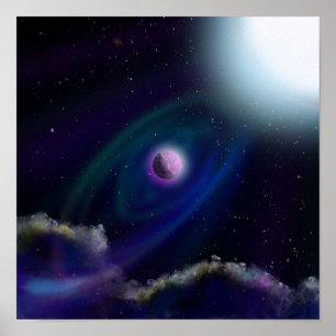 Planets in Space Digital Painting Poster
