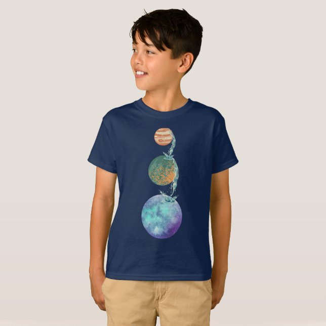 Planets of creation with cascades of water falling T-Shirt (Front Full)