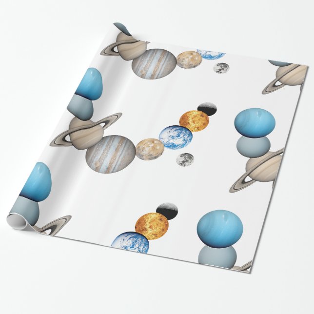 Planets of the solar system (Colour Changeable) Wrapping Paper (Unrolled)