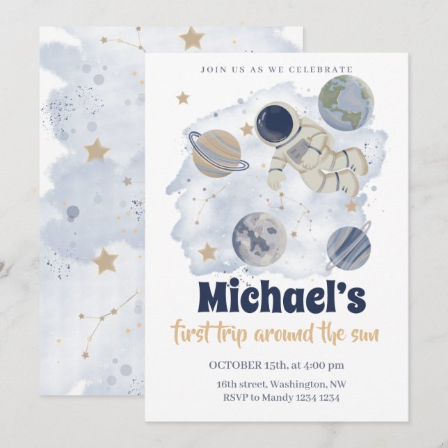 Planets Outer Space Galaxy Birthday Invitation (Front/Back)